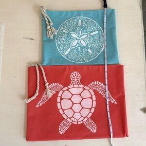 Orange & Turquoise Zipper Bags with Sand Dollar & Sea Turtle Design NWOT
